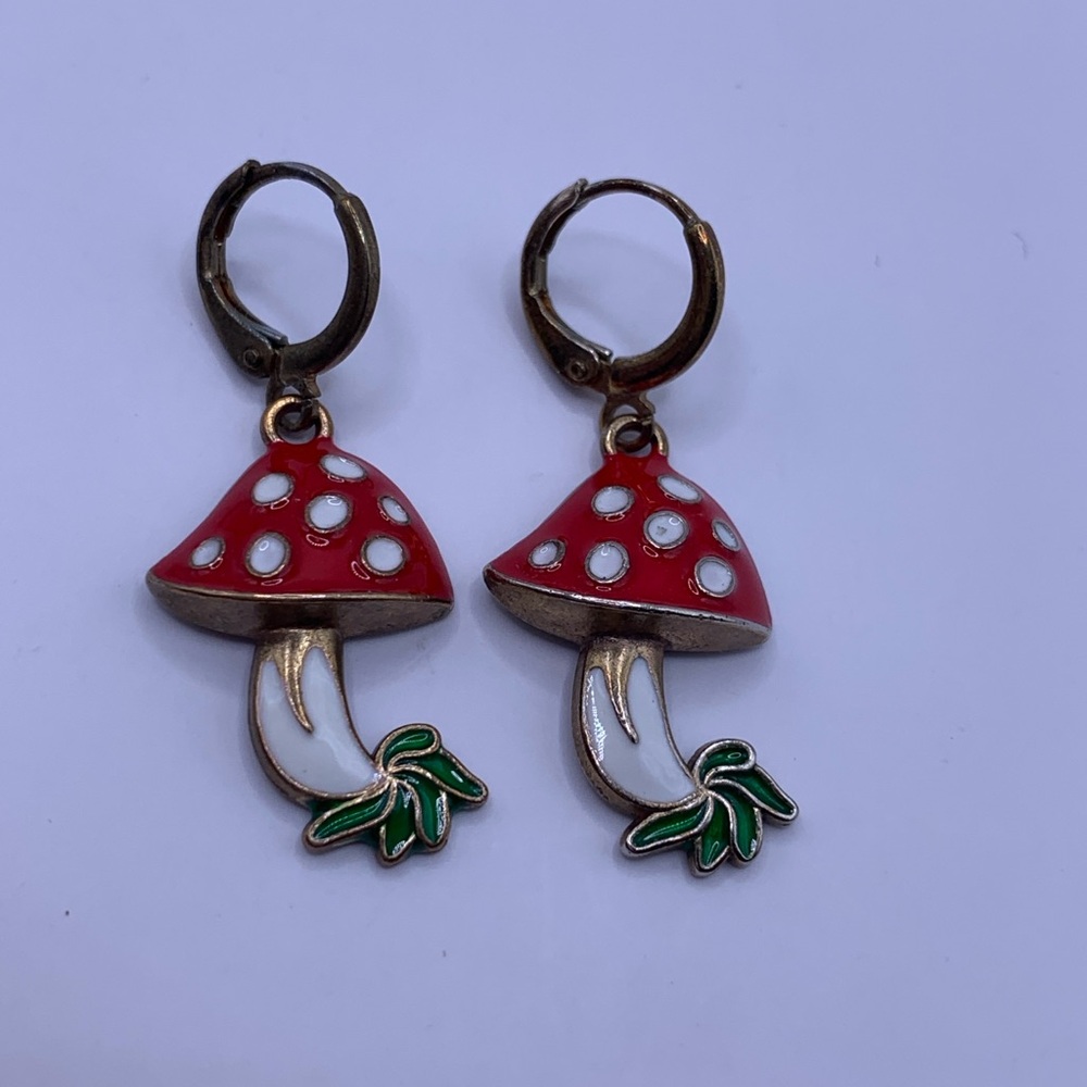 Whimsical Red Mushroom Earrings - Cottagecore Forest Fairy Drop Earrings